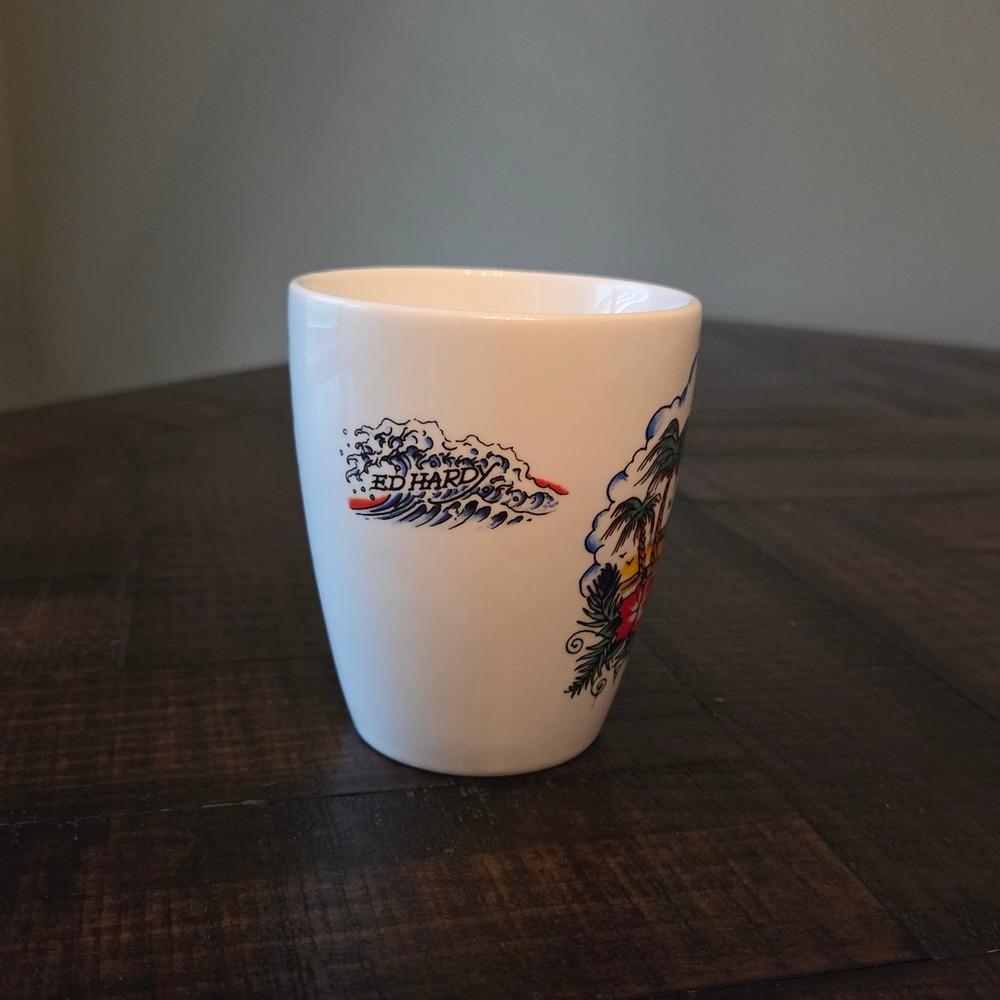 Vtg Y2K Ed Hardy Hula Girl Coffee Mug Hawaiian Tropical Tattoo Art Ceramic Cup - Picture 2 of 7